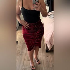 SHEIN Red Ruched Pencil Skirt